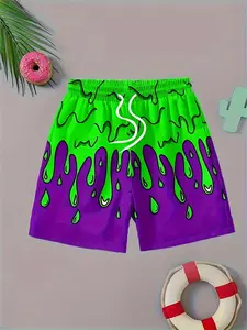 Graffiti Beach Shorts for Boys, Trendy Casual Short Pants, Summer Outdoor Sports Swim Trunks, Kids' Fashionable Leisure Wear, Swimwear