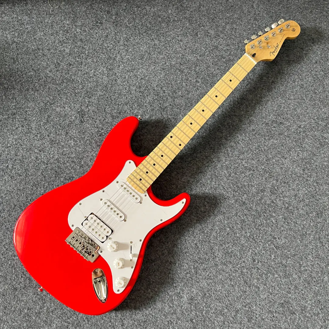 Red ST Electric Guitar Rosewood Fingerboard SSH Pickups Fixed Bridge with White Pickguards for Live Performances