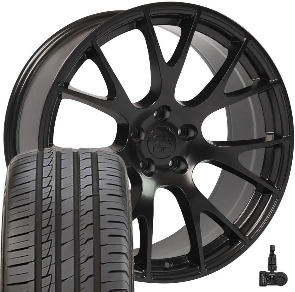OE Wheels DG15 20 Inch Rims and Tires Fit Hellcat Style 5x115 20x9 Satin Black - Hollander 2528 - iMove Gen 2 AS 245/45-20 (Set of 4)