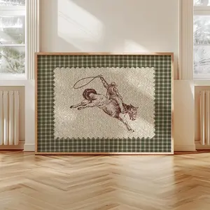 [SALE UP TO 40%] [Unframed] Vintage Striped Cowboy Rodeo Print, Western Wall Art, Giddy Up Horse Print, Aesthetic Retro Poster for Bedroom, Nursery, or Living Room