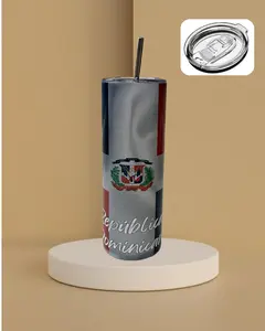 Dominican Flag 20 oz Skinny Tumbler with Straw & Cleaning Brush Patriotic Drinkware Republica Dominicana Design
