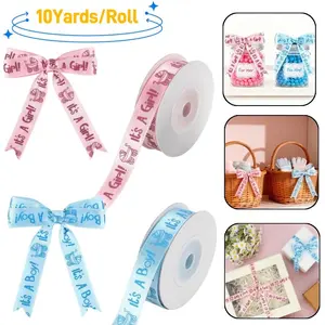 Gender Reveal Ribbon Roll, Blue Lace Fabric, 10 Yards Per Roll, Ideal for Birthday Party Shower Crafts Gift Wrapping Decorations, Elegant Lace Trim