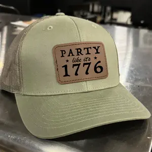 LIVE | Party Like It's 1776 Military Green Leather Patch Trucker Hat