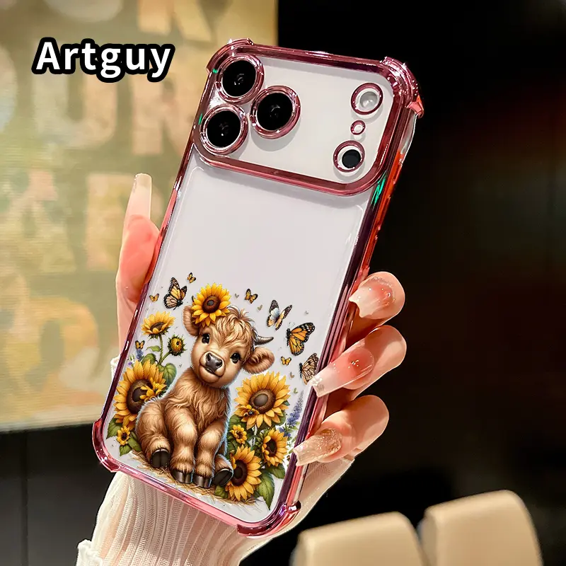 Phone Case for iPhone 17 16 Pro Max 15 Plus 14 13 12 11 E Air Sunflower calf charm Pattern Mobile Four Corner Anti-drop Shockproof Non-slip Silicone Transparent Protective Cover