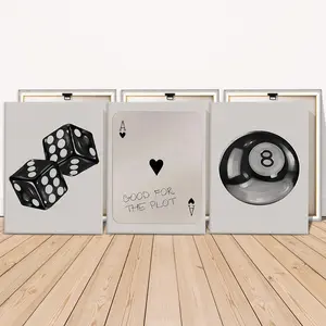 3 Counts Wooden Framed Canvas Painting, Black Dice Ace Card Eight Ball Images, Exquisite Poster, Graphic Prints, Perfect Living Room Decoration, Modern Art, Fashion Family Poster, Wall Art Decoration, Waterproof Art