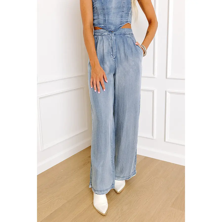 Downtown Dallas High Waist Chambray Pants