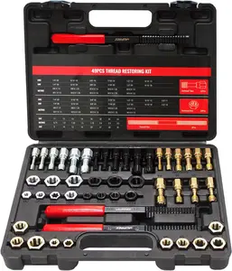 49 count Thread Chaser Set, UNC, UNF & Metric Thread Repair Kit with Taps, Dies and Thread Files for Re-Threading, Universal Metric and SAE Thread Chaser Kit