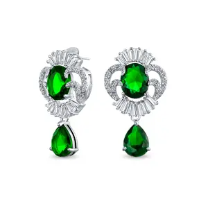 Art Deco Cubic Zirconia Dangle Chandelier Earrings Silver