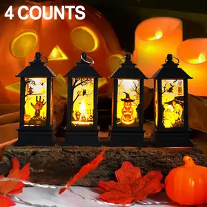 Halloween Hanging Lantern, Vintage Style Hanging Electronic Candle Lantern, Halloween Decoration, Desktop Decorative Ornament for Home Party