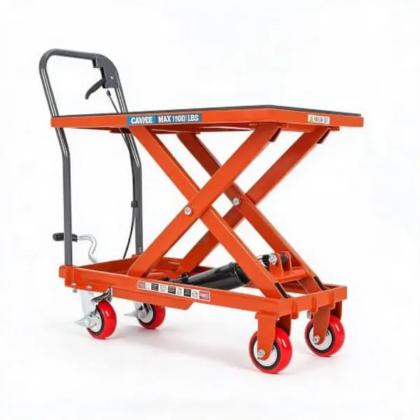 Hydraulic Lift Table Cart, 500 LBS Capacity Manual Lift Table，red