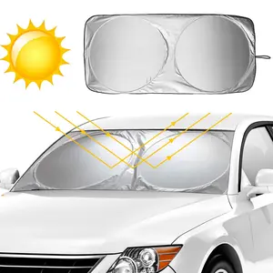 Windshield Sun Shade 63"x33.5" Large, Double Circle Foldable Car Sunshade for SUV Truck, Silver Coated UV Heat Protection, Easy Install Front Window Sun Visor