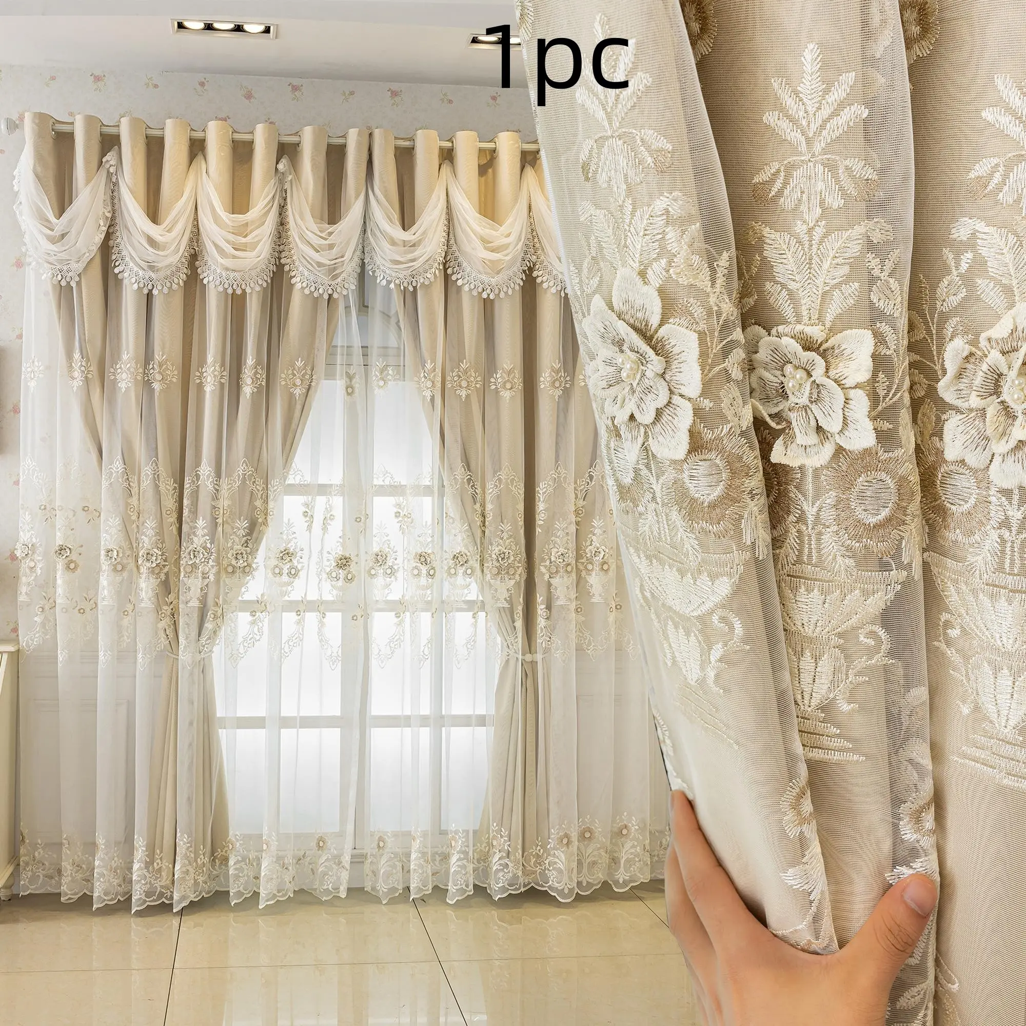 1pc European Thick Main Curtain, 100% Full Light Blocking, Home Decorative Curtain, Water Wave Curtains, Bedroom Balcony Living Room Sunshade Cloth, Window Drapes, Home Decoration Curtain