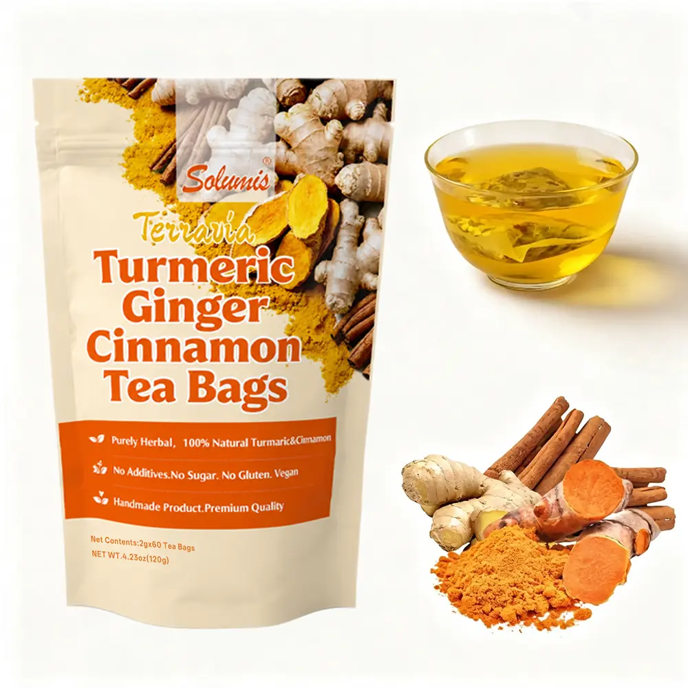 Solumis Tea Herbal Anti-Inflammatory Tea, 100% natural, eco-friendly tea bags. Contains turmeric, ginger, and cinnamon. Biodegradable tea bags. Sugar-free, Caffeine Free, gluten-free, vegan healthy beverage. #Summervibes, Premium Herbal Blend