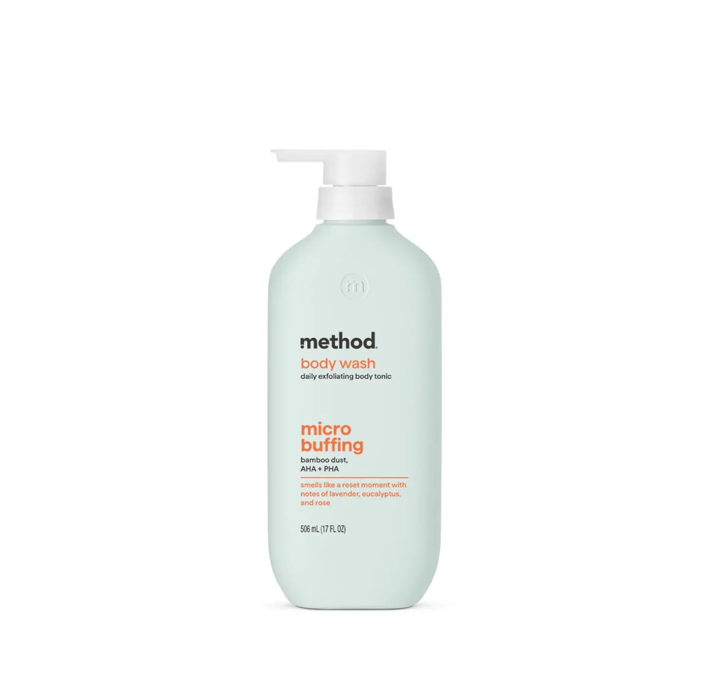 Method Exfoliating Body Wash, Micro Buffing- Lavender, Eucalyptus & Rose Notes, Made Without Parabens, Smooths & Softens Skin with AHA & PHA, 17 fl oz