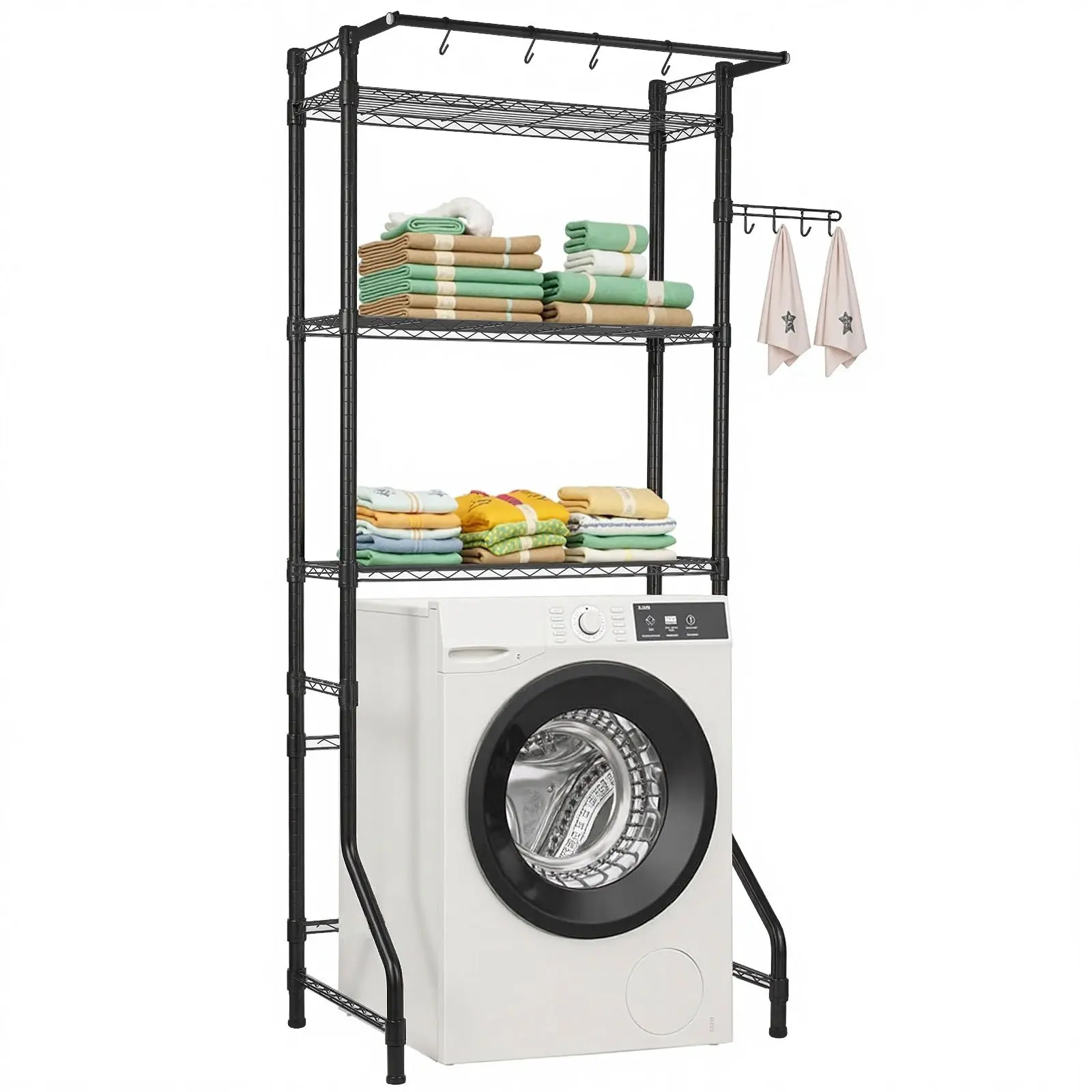 【Summerfinds】VEVOR Carbon Steel Anti-Rust Over-Washing Machine Storage Rack, 3-Layer Hangable Laundry Organiser with Hanging Rod, Hooks, Single-Row Adjustable Shelf, 11.81 in Depth, Easy Installation, Lightweight Laundry Room Space-Saver, Adjustable Metal
