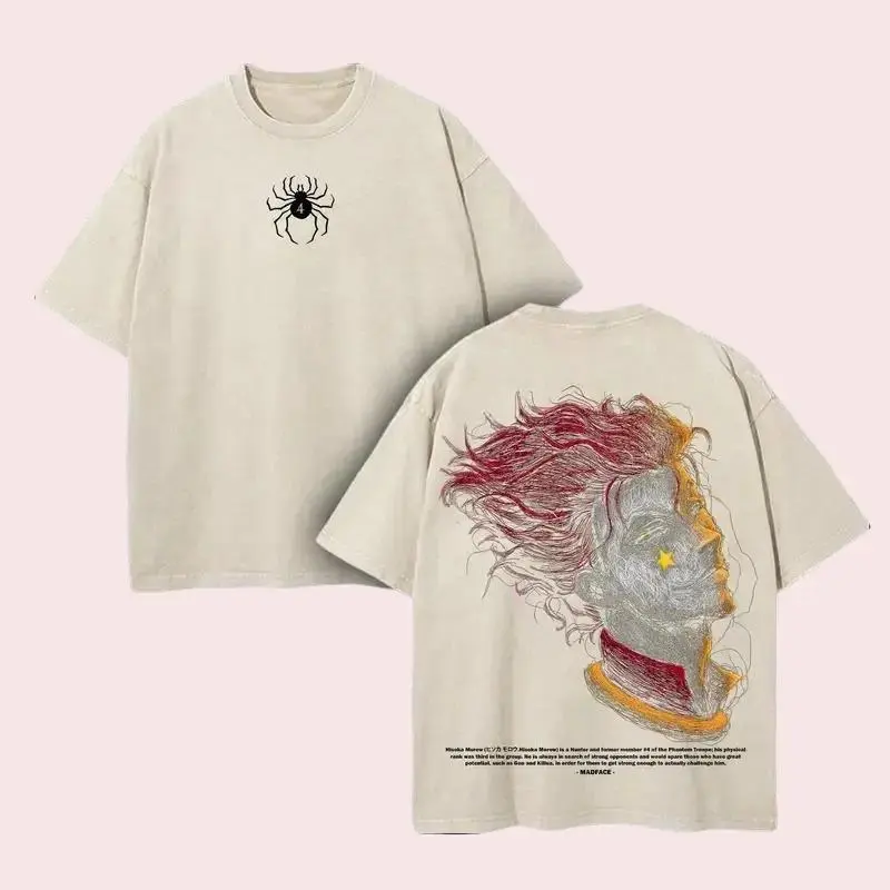 Hisoka Morow - Hisoka Hunter x Hunter T-Shirt for Anime Double Printed Vintage Washed Tee Unisex Oversize Anime Manga Washed Heavyweight Cotton T-shirt, Gift For Anime Fan Lover