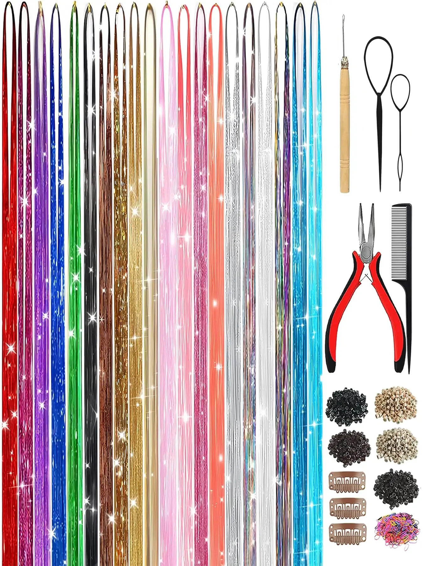 20 Colors Golden Silver Thread Hair Accessories Set, 5200 Pcs Glitter Hair Decorations for Holidays and Parties, Glitter Hair Tinsel