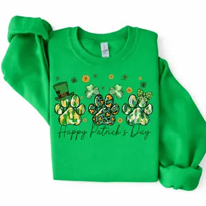 Happy St Patrick’s Day Dog Sweatshirt, Shamrock Dog Paw Design, Green Pet Lover Tee, St Paddy Puppy Sweatshirt - LORA ATCHER
