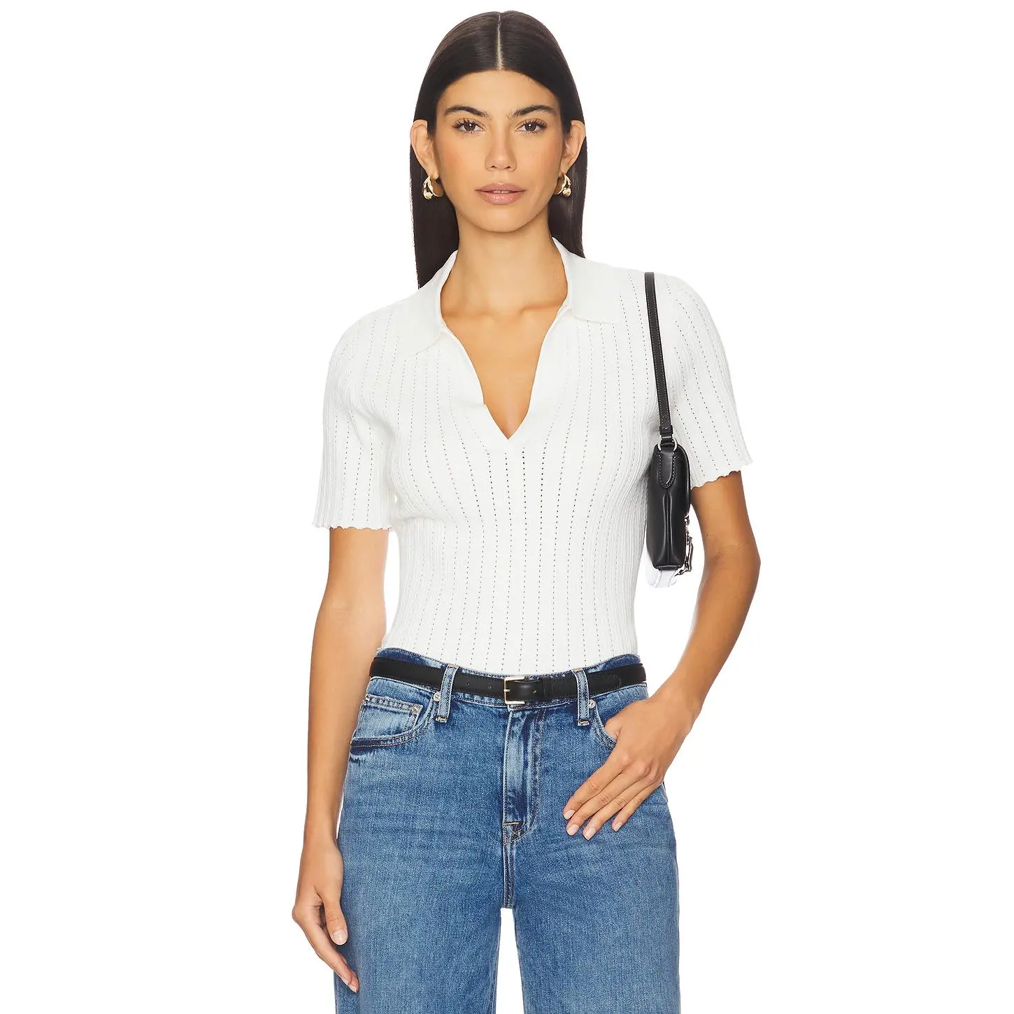 Joe's Jeans The Jess Pointelle Polo Shirt in Black