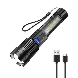 Strong Light Flashlight /Buy More Fee Shipping/Lighting More 1Mile/Lasts 8 Hours/Emergency Lighting White Flashlight WithRed &Blue Alarm Lights/Camping Gadgets2024/Waterproof RechargeableFlashlight/Mountain Climbing Outdoor Night RoadGarden Lighting
