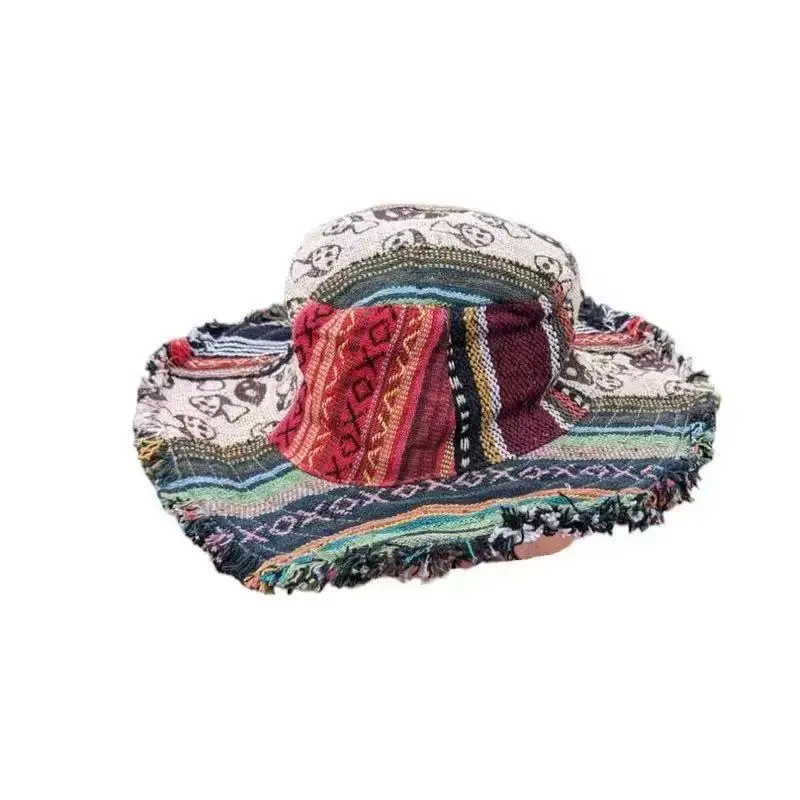 Unisex Baroque Patchwork Multicolored Mushroom Hat - 1 Size, Colorful Wire Brim, Stash Pocket, Beachwear Fashion Accessory, One Size