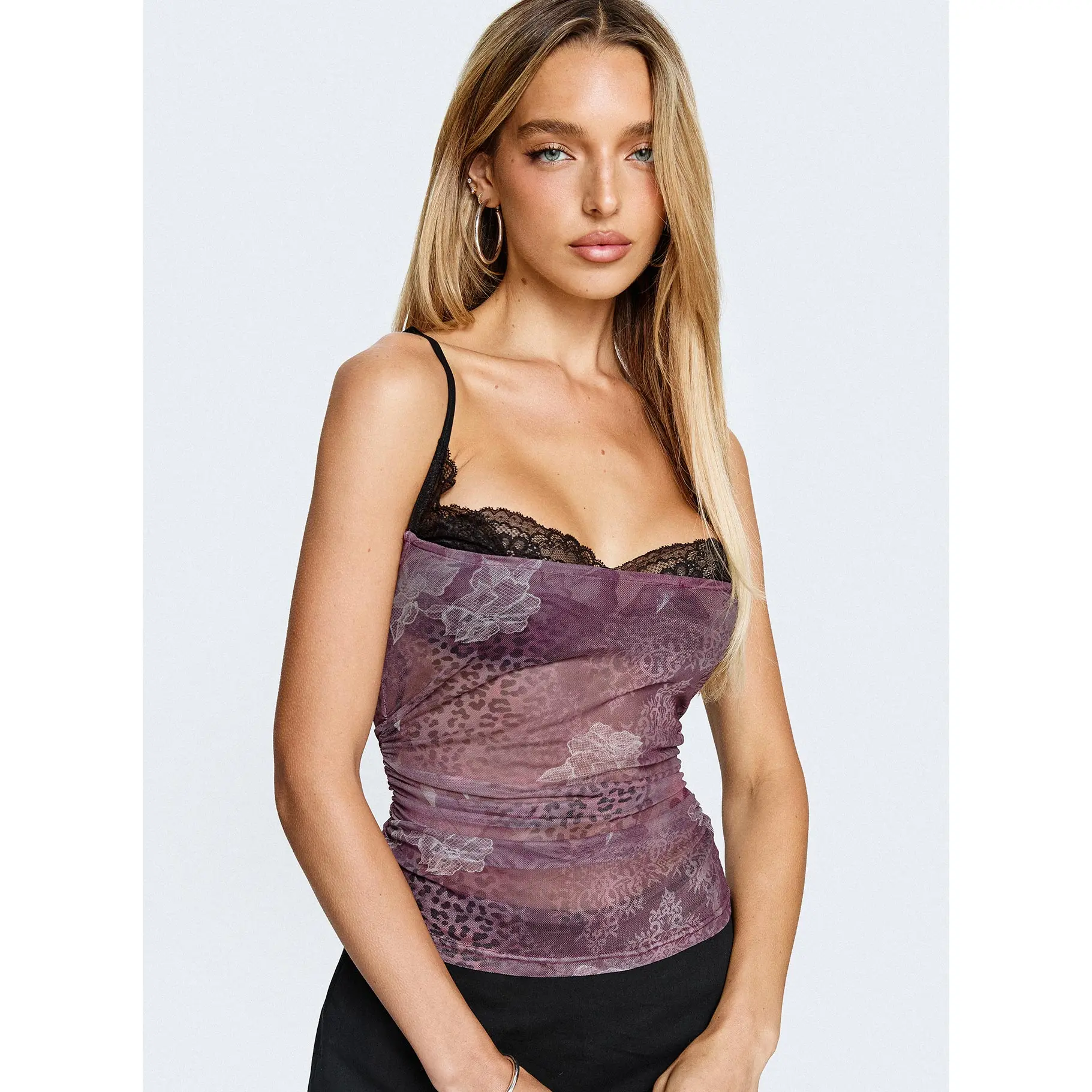 Worldly Mesh Bra Layered Corset Top Purple