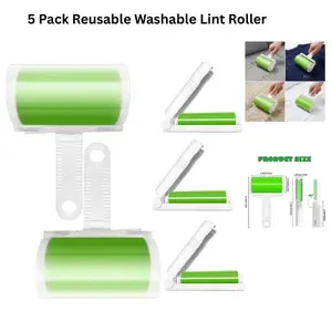 5 Pack Reusable Washable Lint Roller – Portable Sticky Pet Hair Remover for Clothes, Furniture & Car Seats, Compact Travel Lint Cleaner with Cover, Mini & Medium Sizes