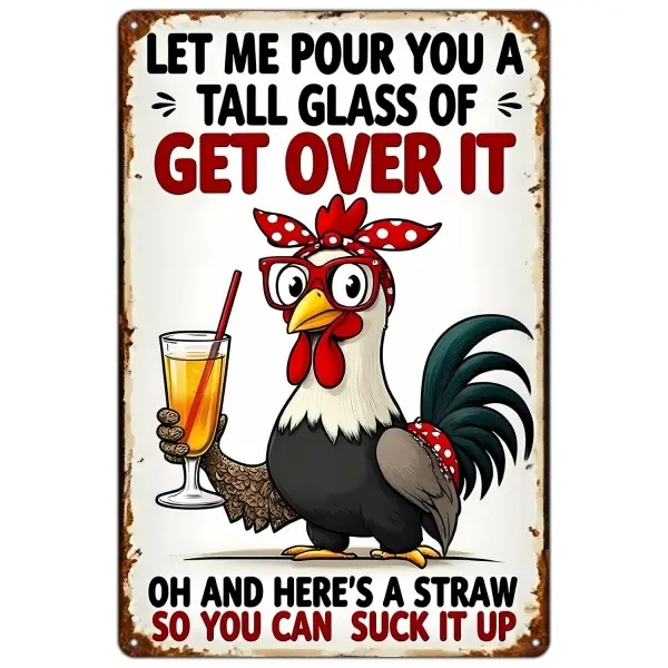 Multi-Size Vintage Humor Rooster Print Metal Sign, 8x12in/12x16in Retro Finish Sarcastic Wall Art, Sassy Home Decor Gift for Friends, Kitchen Wall Plaque