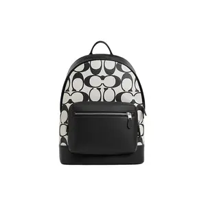 COACH West 32 Classic Monogram Large Backpack With Multiple Compartments And Zipper Closure In Leather And Fabric For Men