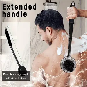 Ergonomic Design Curved Handle Long Silicone Bath Brush, Dual-Sided Soft Bristles Exfoliating Massage Scrubbing Brush, Thick Back Scratch Tool, Shower Brush, Spa Brush
