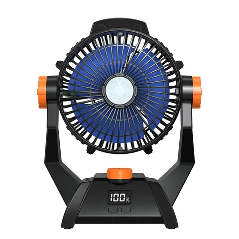 AIVECO Ultra-Portable Collapsible Wireless Rotating Cooling Camping Fan - 270° Rotation, Hanging Hook, Bottom Hook, USB Port, 3 Night Light Modes, Rechargeable, 8-100H Runtime, Dual Motor, Umbrella & Hammock Compatible Sleep Aid for Outdoor Camping