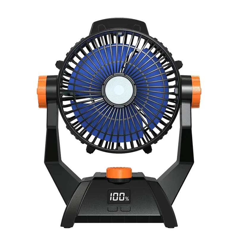 AIVECO Ultra-Portable Collapsible Wireless Rotating Cooling Camping Fan - 270° Rotation, Hanging Hook, Bottom Hook, USB Port, 3 Night Light Modes, Rechargeable, 8-100H Runtime, Dual Motor, Umbrella & Hammock Compatible Sleep Aid for Outdoor Camping