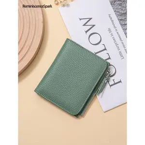 Women's Simple Style RFID Blocking Zipper Bifold Wallet – Solid Color Lightweight Leather Purse with Card Slots & Clear ID Window, Versatile Fashion Card Holder for Daily Outings & Travel