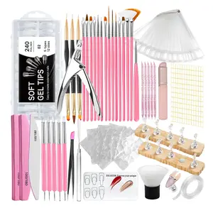 Acrylic Fake Nails Kit Press On Nail kit with 240PS Clear Nail Tips,Nail Art Stand,Art Brushes,Swatch Sticks,Acrylic Cutter,Nail Art Tools with Everything for Beginners DIY Nails Home Salon