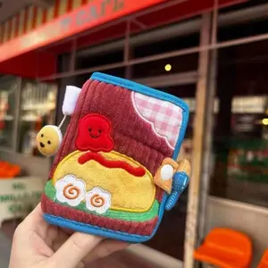 Cute Canvas Zipper Wallet for Women, Small Foldable Coin Purse with Cartoon Design, Denim and Corduroy Card Holder