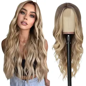 ZIHAN Long Ombre Blonde Wavy Wig for Women 26 Inch Middle Part Curly Wavy Wig Natural Looking Synthetic Heat Resistant Fiber for Daily Party Use (Ombre Blonde)