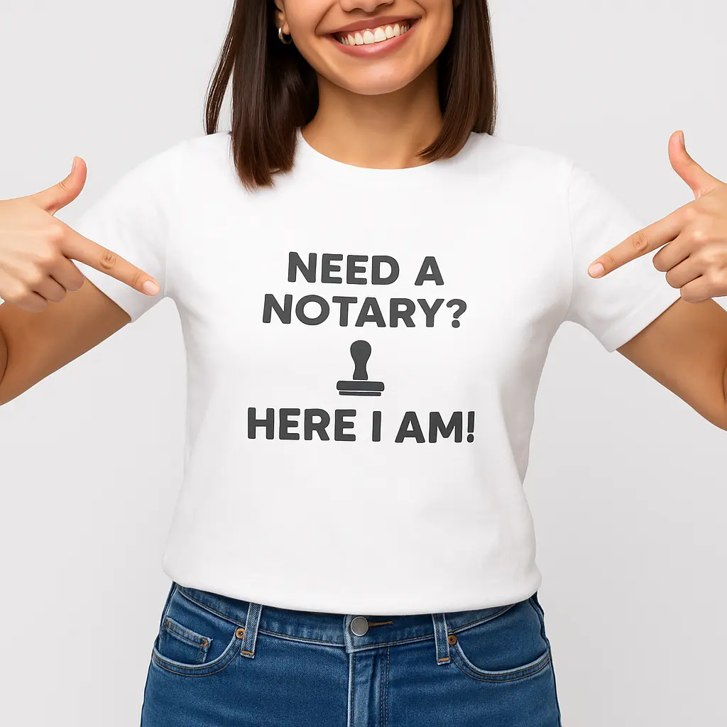 Need A Notary Here I Am 100% Cotton Women's T-Shirt for Notaries Comfortable Casual Summer Streetwear Top All Seasons
