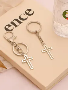 1pcs Classic Cross Pendant Keychain For Women Men Stainless Steel Silver Color Faith Religion Amulet Bag Charm Keychain For Bags Keyring Jewelry