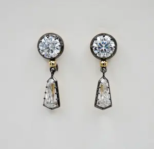 6.6 Ct Multi-Shape Blackened Georgian Victorian 14K Gold Detachable Earrings
