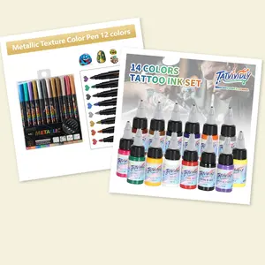 Tattoo Ink Set 14 Colors + Tattoo Pens, Metallic Texture Color Pen, DIY Tattoo Enthusiasts, Perfect for Artists and Beginners