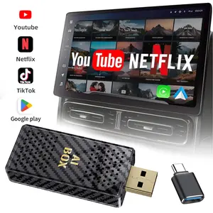 【FIFA World Cup 2026】Yurnlv 4 in 1 Al Box -Streaming Netflix/Youtube/Tiktok/Google Play to your car,converts wired to wireless, suitable for factory wired CarPlay cars from 2017+ Black
