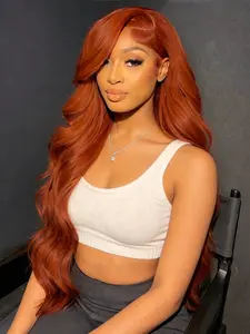 Ginger Orange Wavy Wigs 13x4 Lace Front Wigs Pre-Plucked Hairline Synthetic Wig Ginger Concert Look Body Wave Wig Music Festival Look Lace Frontal Wigs for Women Daily Wear Dating 28 Inch
