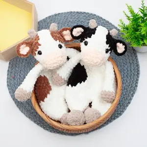 Crochet Cow Lovey Blanket, Handmade Cow Snuggler Comforter Toy, Soft Baby Security Blanket, Cute Farm Animal Gift
