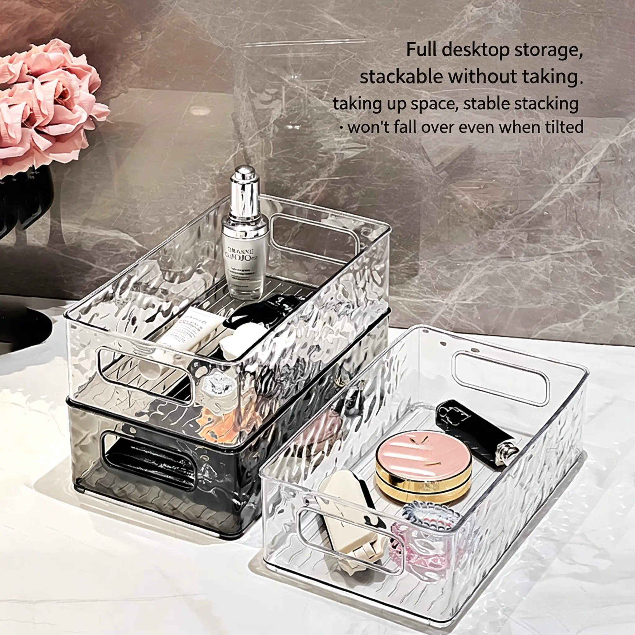 Clear Acrylic Storage Box for Bathroom & Washroom – Shower Clutter Basket, Toiletry & Skincare Organizer