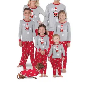 Christmas Matching Family 2 Pieces Pajamas Outfit Cute Santa Claus Print Long Sleeve Tee Tops ＋ Loose Casual Pants Set Family Holiday Sleepwear Christmas Nightwear Long Sleeve Pajamas Set