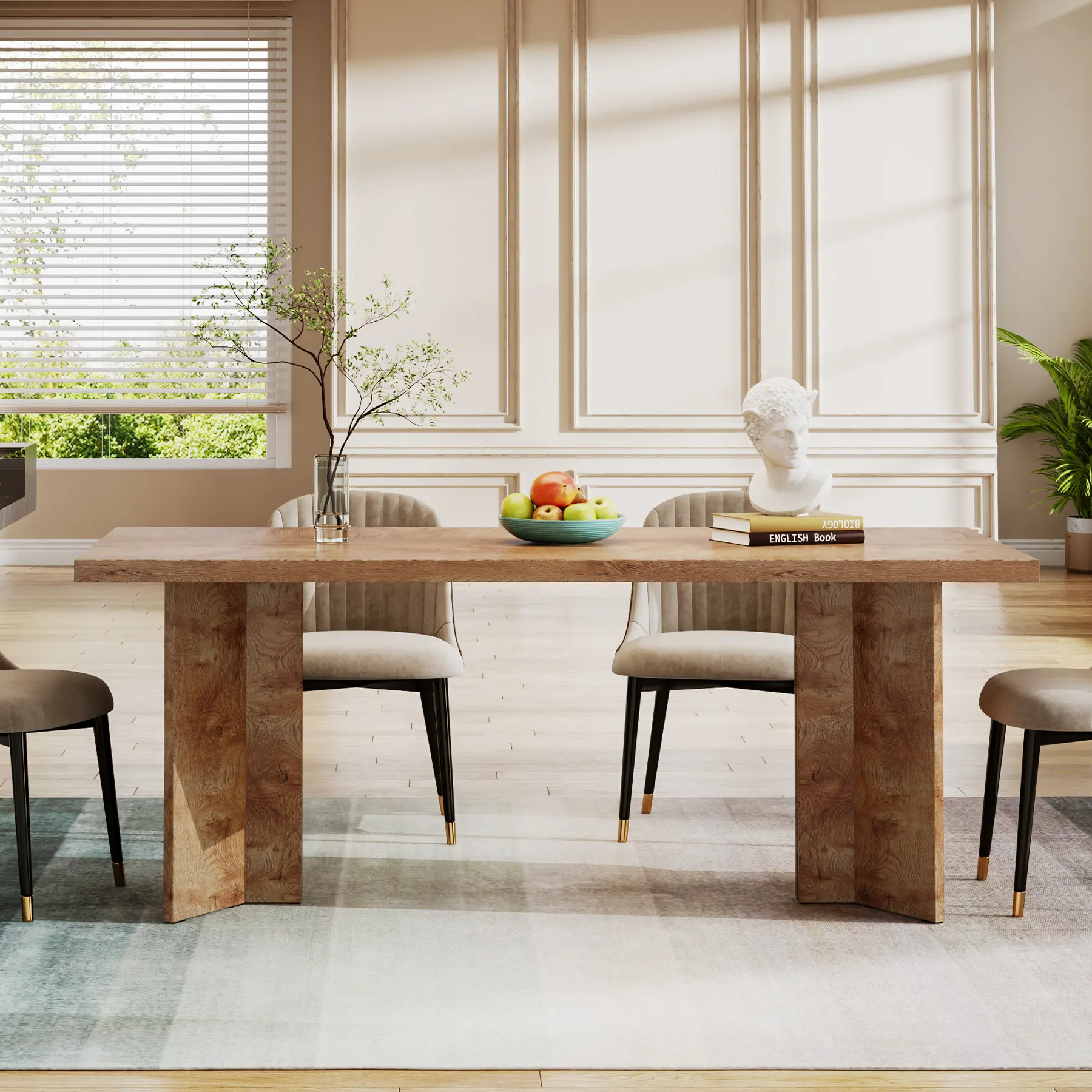 Tribesigns 63-inch Dining Table for 4-6, Farmhouse Kitchen Table with Large Tabletop, Rectangular Dinner Eating Table for Dining Room, Living Room, Kitchen, Light Oak Brown