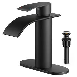 FORIOUS Bathroom Faucet with Metal Pop up Drain Waterfall Bathroom Toilet Sink Faucet Single Handle Stainless Steel Basin Sink Faucet Water Tap