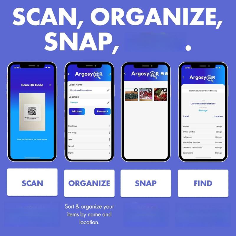 Argosy Durable Weatherproof QR Code Stickers 2x2 Inch 40 Pack USA-Made Smart Labels for Storage Bins Strong Adhesion for Moving Inventory Organization with Free App Included