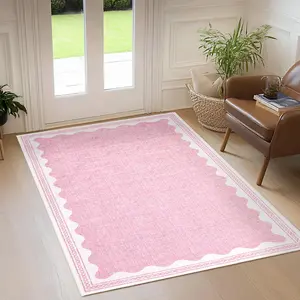 GARVEE - Scalloped 4 x 6 inch rug for entryway, small area rug, solid pink rug for bedroom and girls, washable 4 x 6 inch rug for living room, rug