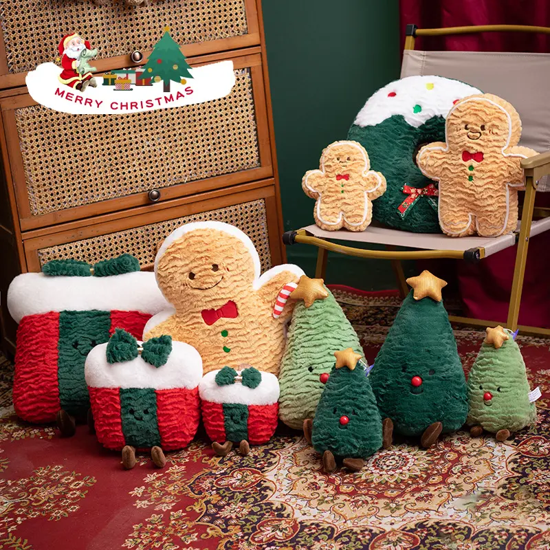 Colorful Christmas holiday decoration throw pillow, plush toy, gingerbread man figurine, Christmas figurine gift